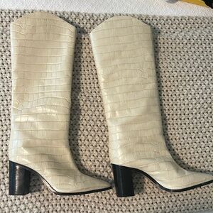 Schutz Maryana Block Crocodile-Embossed Leather Boot